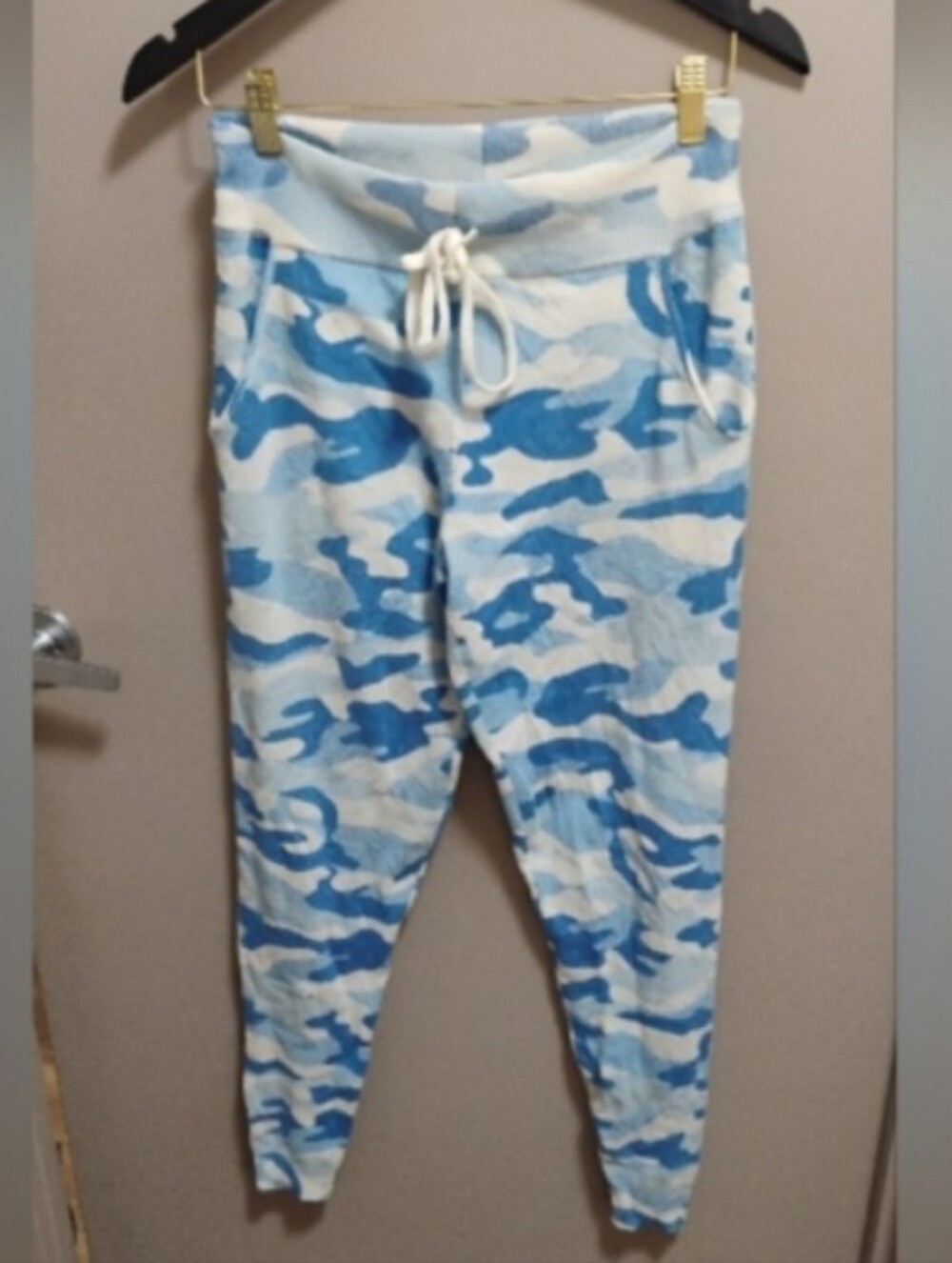 Oats Cashmere By Debra Hayburn Blue Camo Patterned Cashmere Joggers Pants Sz S